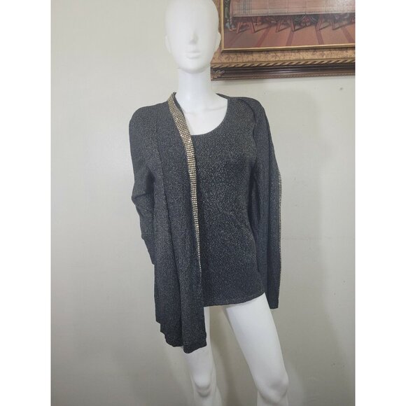 Ruby Rd Women's Size L Layered Look Jkt Top Combo Black Gold Sparkle Stretch 34 - Picture 6 of 9